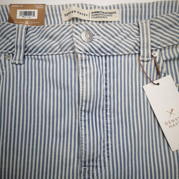 NWT Denver Hayes Hi Rise Skinny Crop Ladies Size 18 Blue & White Stripe Pants - Picture 4 of 14